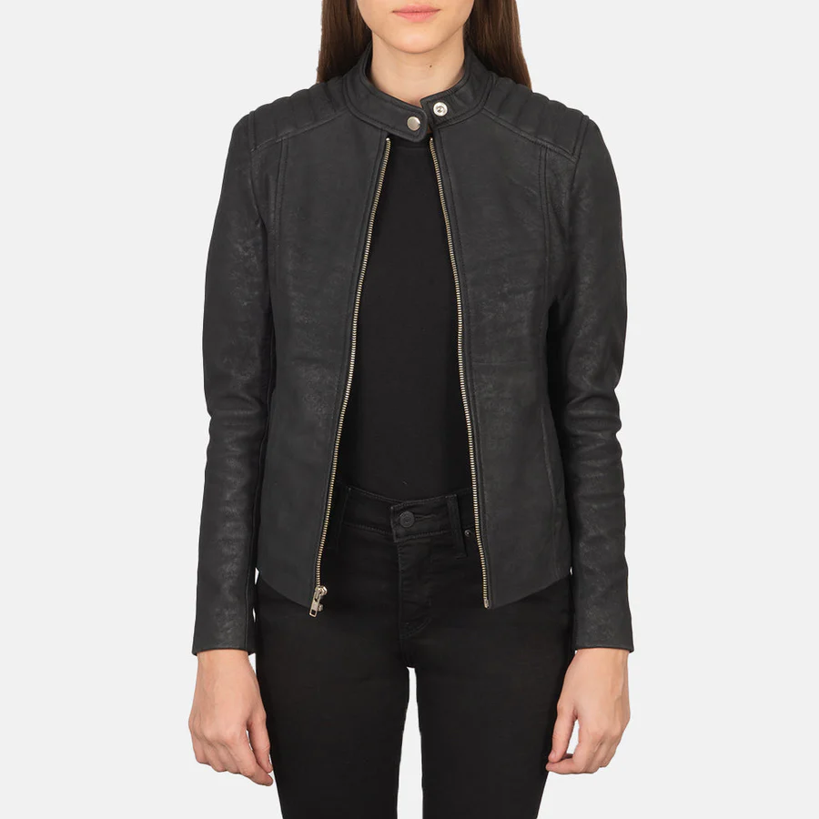 Kelsee Black Leather Biker Jacket - Image 3