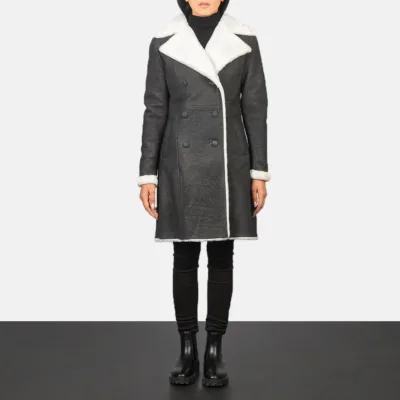 Amie Black Double Breasted Shearling Coat