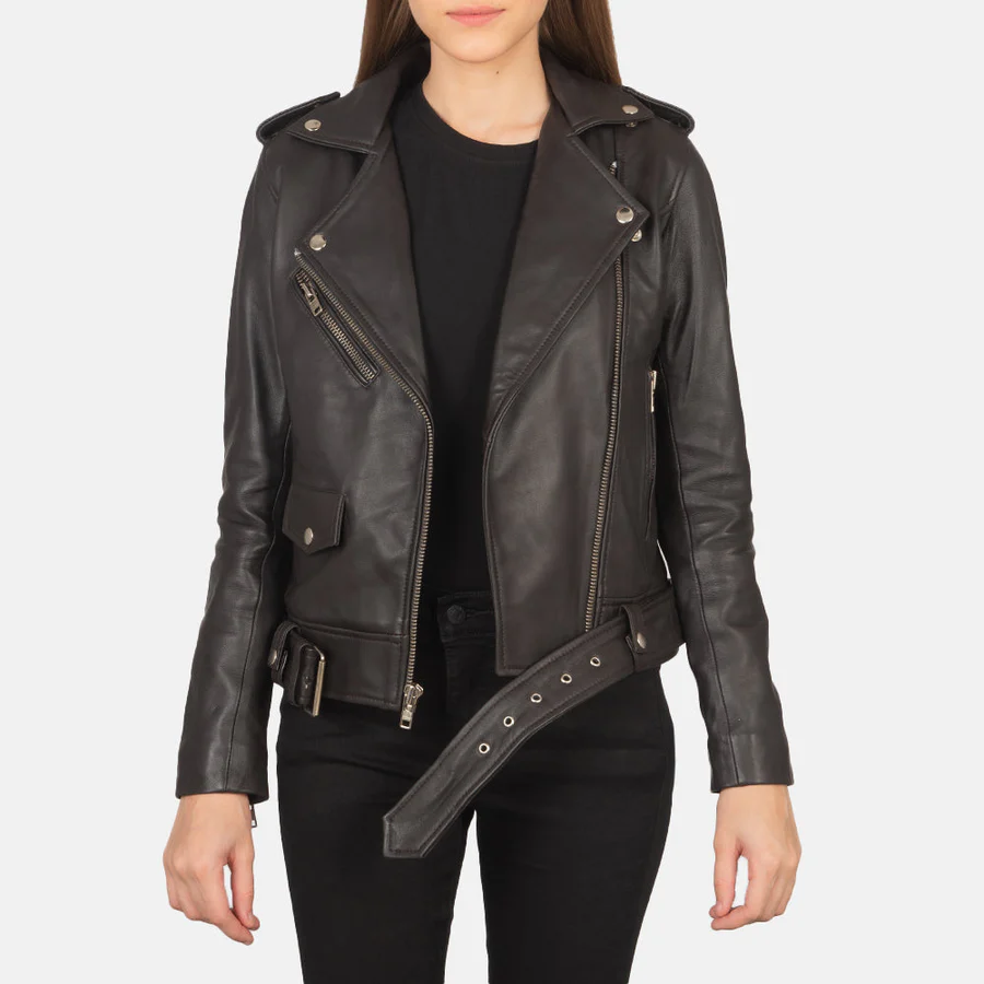 Alison Black Leather Biker Jacket - Image 3