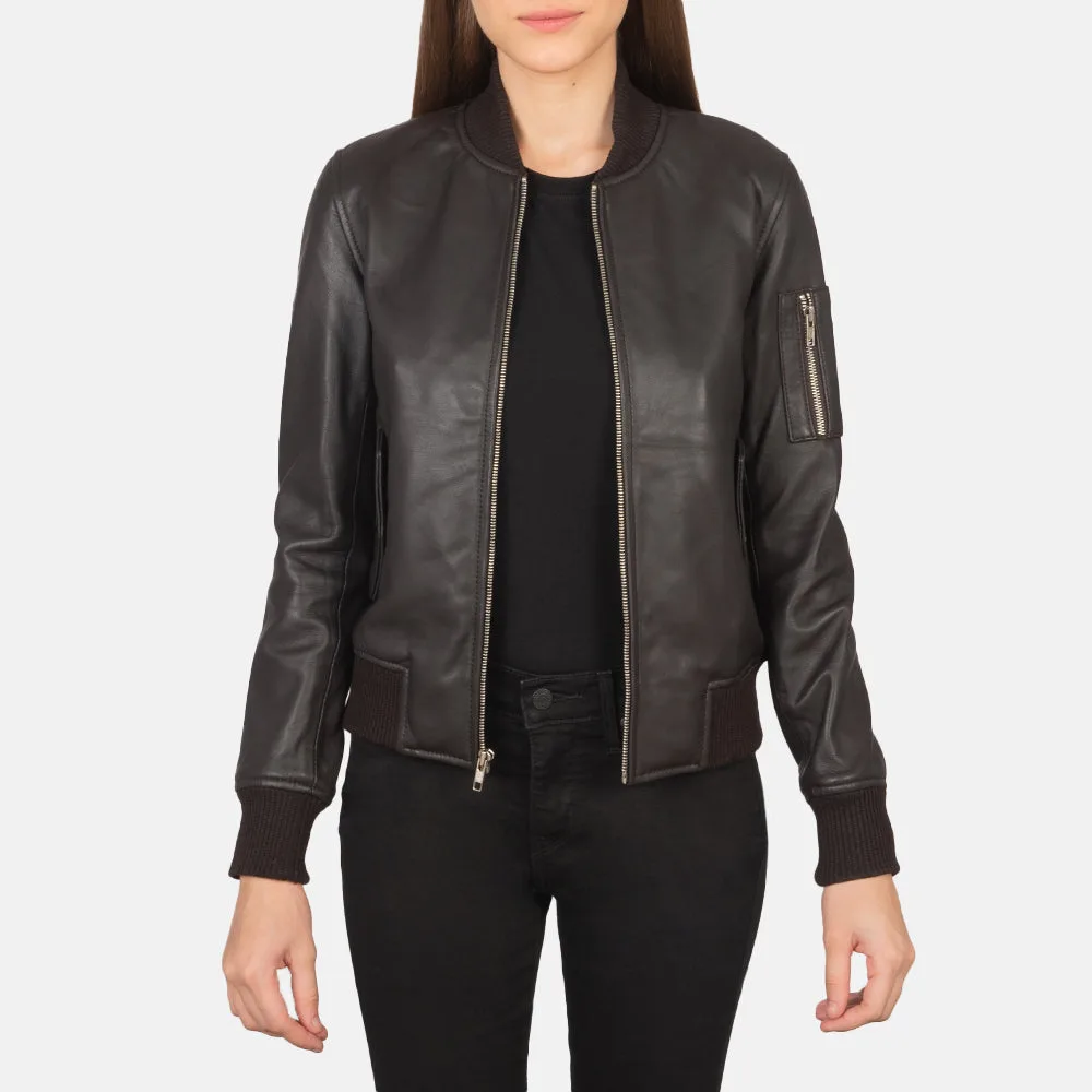 Ava Ma-1 Brown Leather Bomber Jacket - Image 3