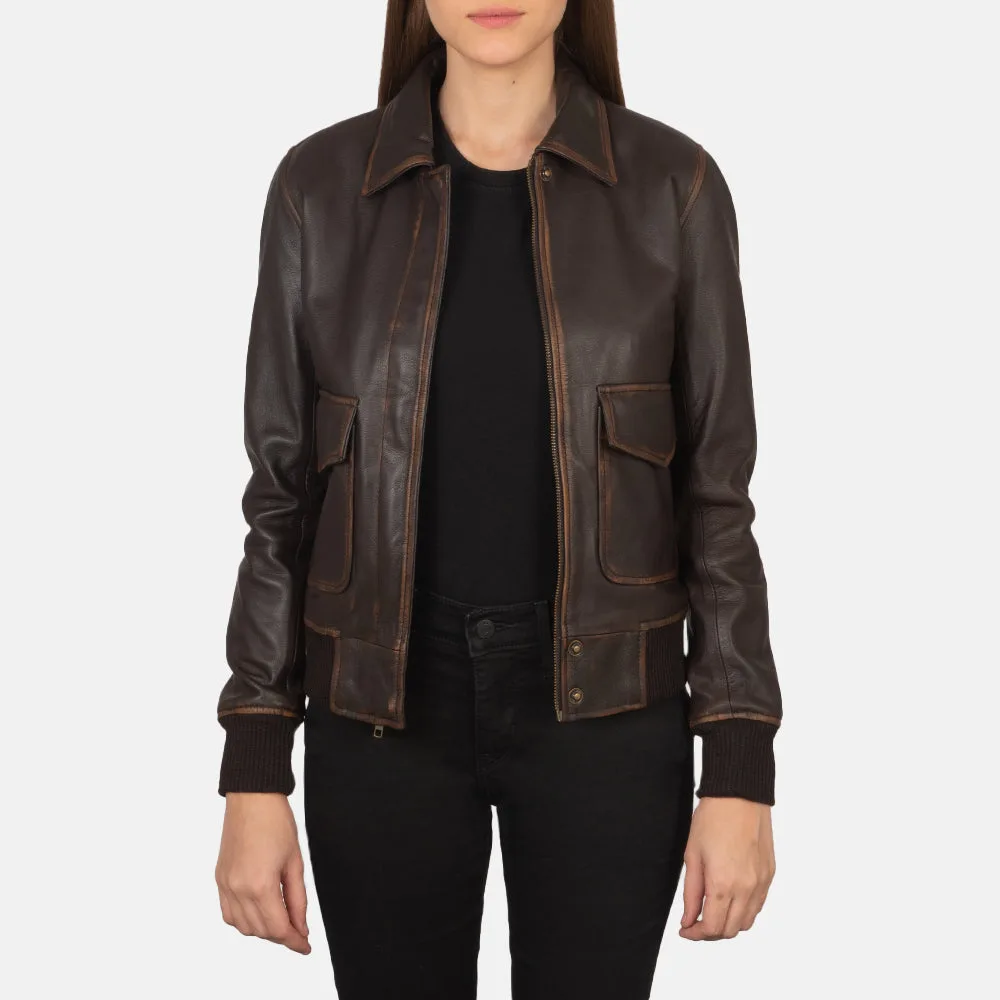 Westa A-2 Green Leather Bomber Jacket - Image 2