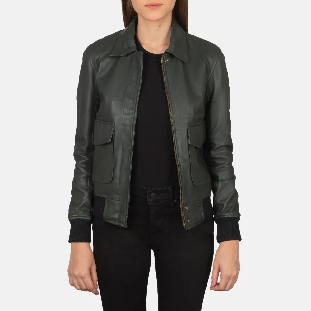 Westa A-2 Green Leather Bomber Jacket - Image 4
